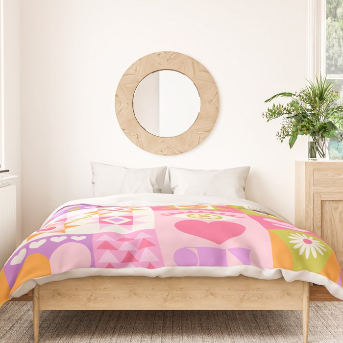 I Love You Checkerboard - Pink & Orange Duvet Cover Gallery Image 3