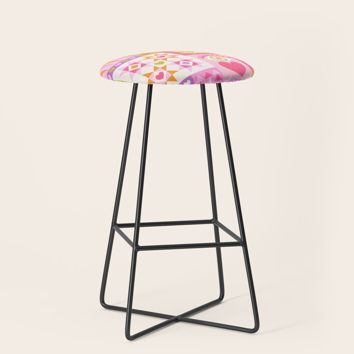 I Love You Checkerboard - Pink & Orange Stool Gallery Image 1