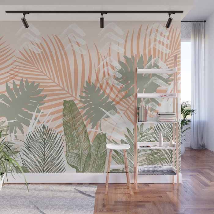 Abstract tropical plants pastel Wall Mural Gallery Image 1