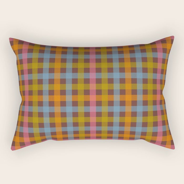 Eclectic Gingham Plaid Cozy Multicolored Checkered Pattern with Brown Rectangular Pillow Gallery Image 2