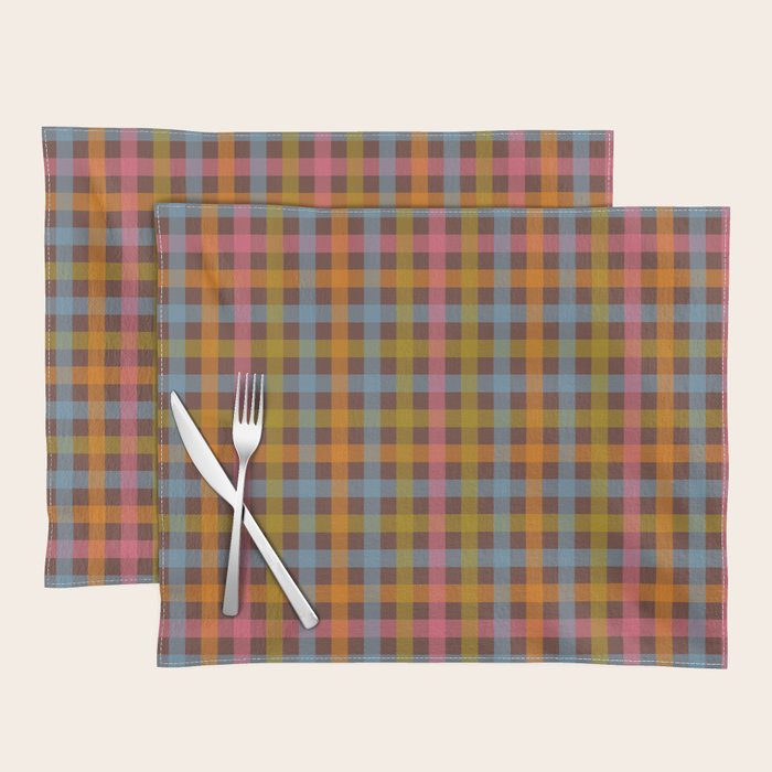 Eclectic Gingham Plaid Cozy Multicolored Checkered Pattern with Brown Placemat Gallery Image 1