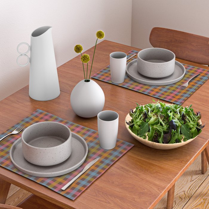 Eclectic Gingham Plaid Cozy Multicolored Checkered Pattern with Brown Placemat Gallery Image 2