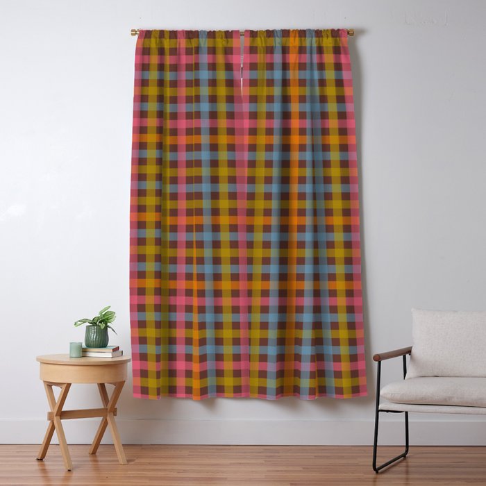 Eclectic Gingham Plaid Cozy Multicolored Checkered Pattern with Brown Window Curtain Gallery Image 5