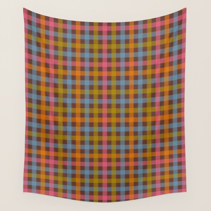 Eclectic Gingham Plaid Cozy Multicolored Checkered Pattern with Brown Wall Tapestry Gallery Image 4