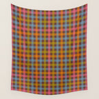 Eclectic Gingham Plaid Cozy Multicolored Checkered Pattern with Brown Wall Tapestry Gallery Image 4