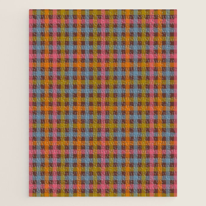 Eclectic Gingham Plaid Cozy Multicolored Checkered Pattern with Brown Jigsaw Puzzle Gallery Image 1