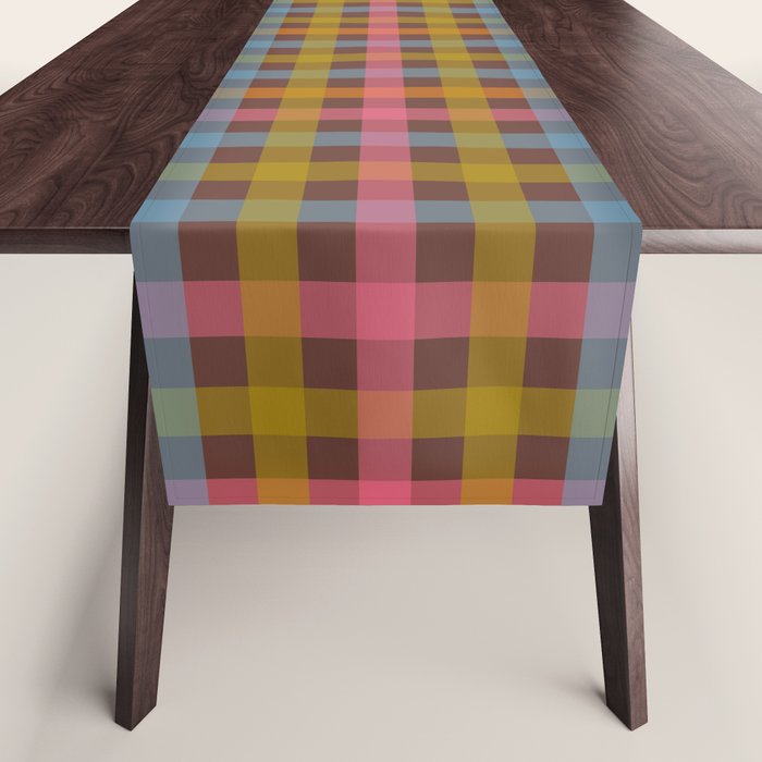 Eclectic Gingham Plaid Cozy Multicolored Checkered Pattern with Brown Table Runner Gallery Image 1