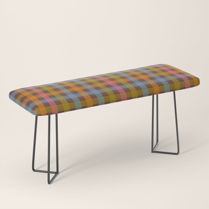 Eclectic Gingham Plaid Cozy Multicolored Checkered Pattern with Brown Bench Gallery Image 1