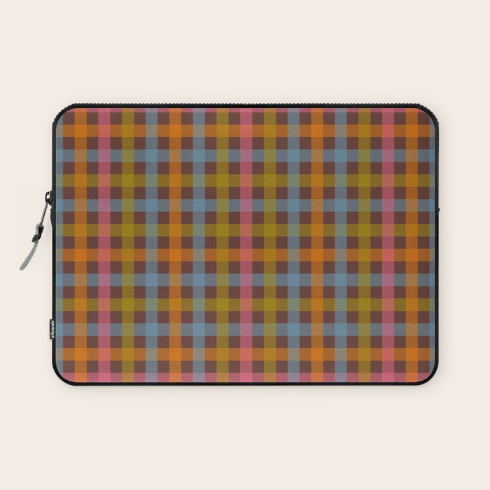 Eclectic Gingham Plaid Cozy Multicolored Checkered Pattern with Brown Laptop Sleeve Gallery Image 1
