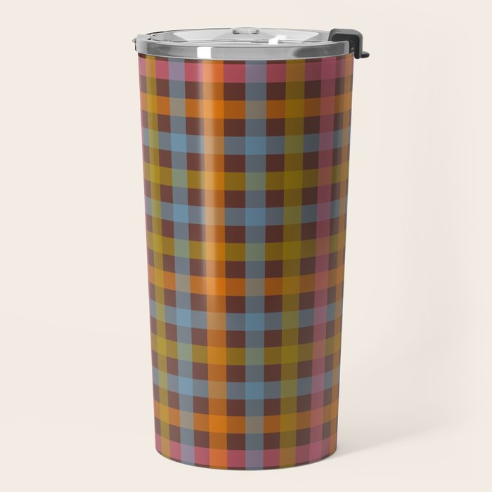 Eclectic Gingham Plaid Cozy Multicolored Checkered Pattern with Brown Travel Mug Gallery Image 2