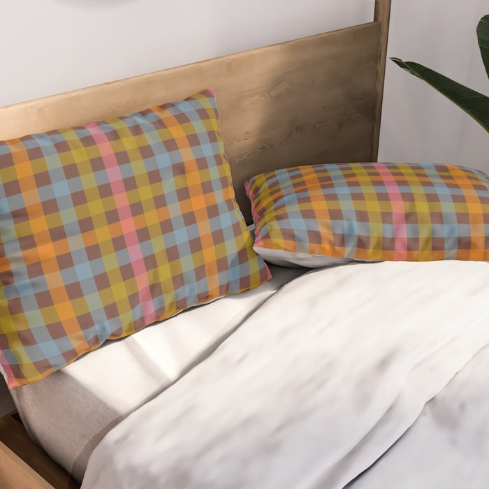 Eclectic Gingham Plaid Cozy Multicolored Checkered Pattern with Brown Pillow Sham Gallery Image 2