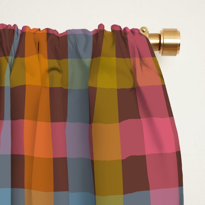 Eclectic Gingham Plaid Cozy Multicolored Checkered Pattern with Brown Window Curtain Gallery Image 2