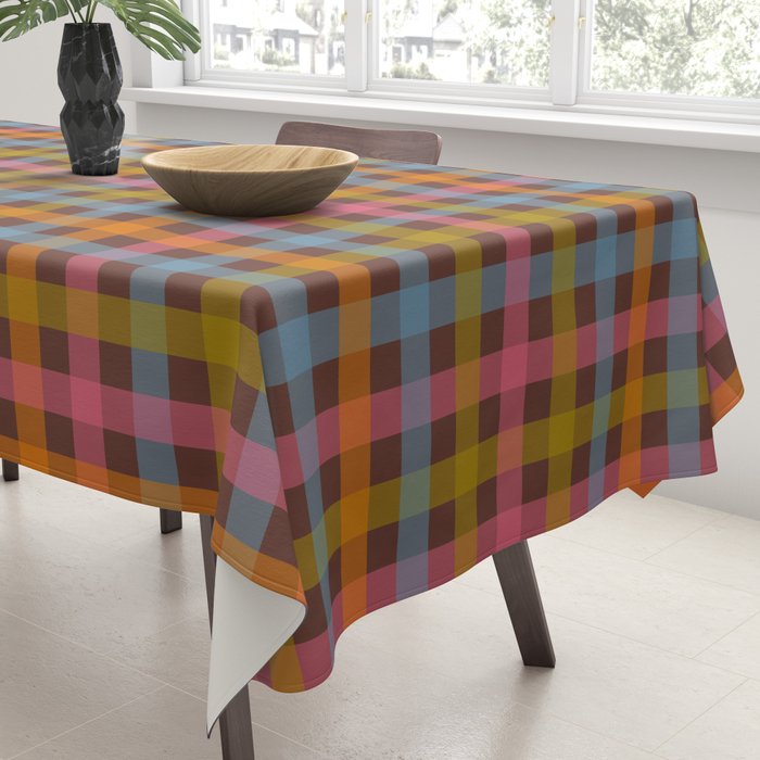 Eclectic Gingham Plaid Cozy Multicolored Checkered Pattern with Brown Tablecloth Gallery Image 3