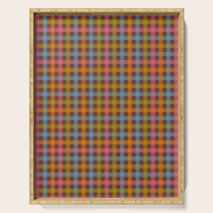 Eclectic Gingham Plaid Cozy Multicolored Checkered Pattern with Brown Serving Tray Gallery Image 1