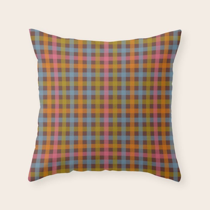Eclectic Gingham Plaid Cozy Multicolored Checkered Pattern with Brown Throw Pillow Gallery Image 6