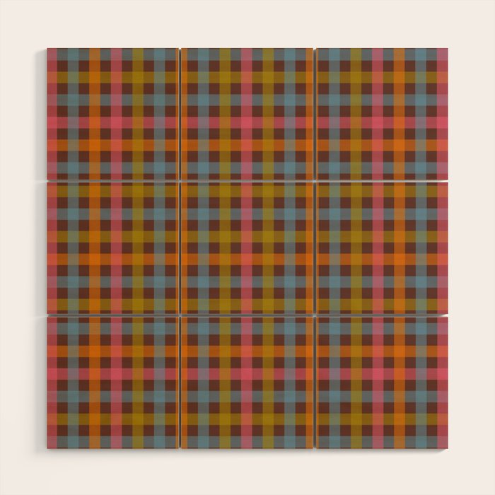 Eclectic Gingham Plaid Cozy Multicolored Checkered Pattern with Brown Wood Wall Art Gallery Image 1