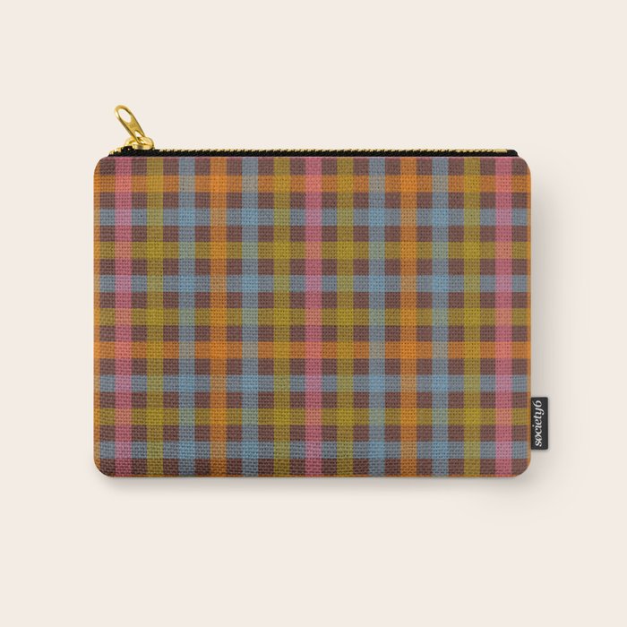 Eclectic Gingham Plaid Cozy Multicolored Checkered Pattern with Brown Carry All Pouch Gallery Image 1