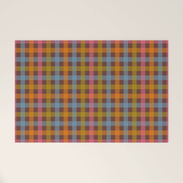 Eclectic Gingham Plaid Cozy Multicolored Checkered Pattern with Brown Welcome Mat Gallery Image 1