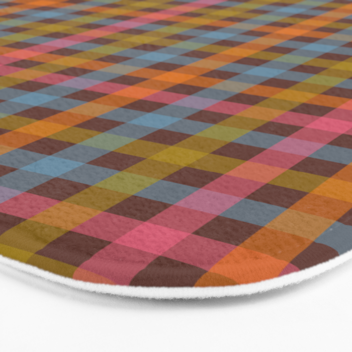 Eclectic Gingham Plaid Cozy Multicolored Checkered Pattern with Brown Bath Mat Gallery Image 3
