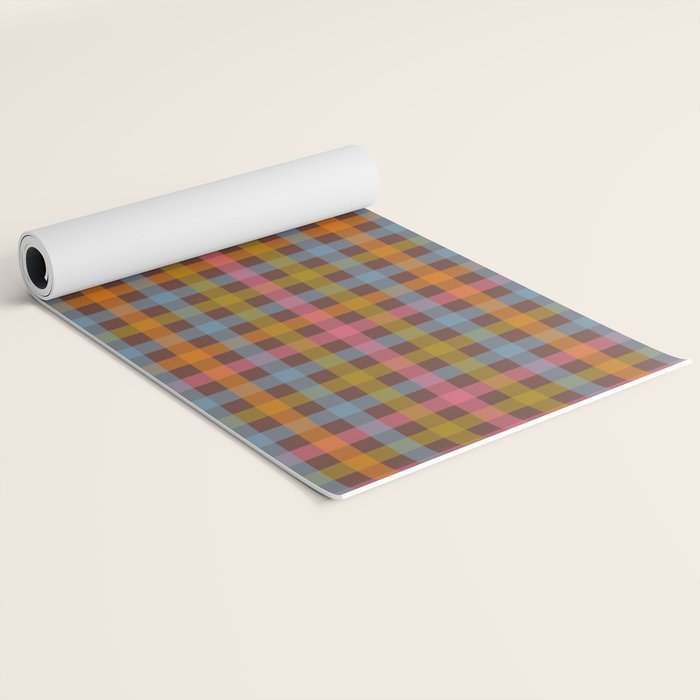 Eclectic Gingham Plaid Cozy Multicolored Checkered Pattern with Brown Yoga Mat Gallery Image 2