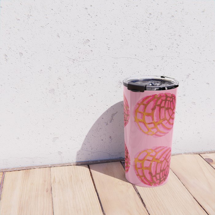 Pink concha bread mexican concha pan dulce mexican food lover Travel Mug Gallery Image 4
