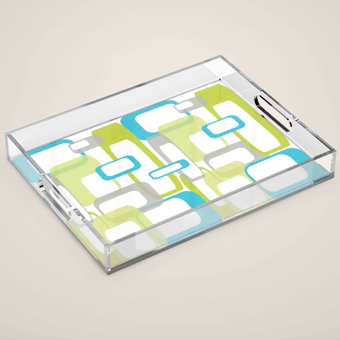 Mid-Century Modern Rectangle Design Blue Green and Gray Acrylic Tray Gallery Image 1