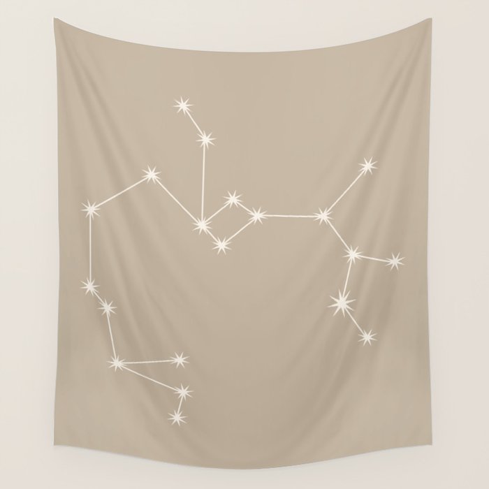 Sagittarius Zodiac Star Constellation Line Art Beige Wall Tapestry Gallery Image 1