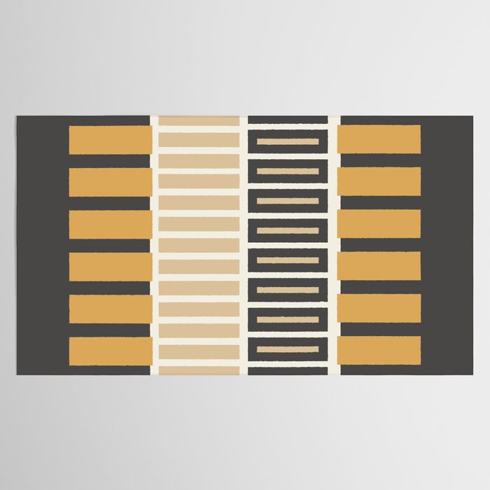 Retro Contemporary Block Stripes in Charcoal Ochre Tablecloth Gallery Image 2