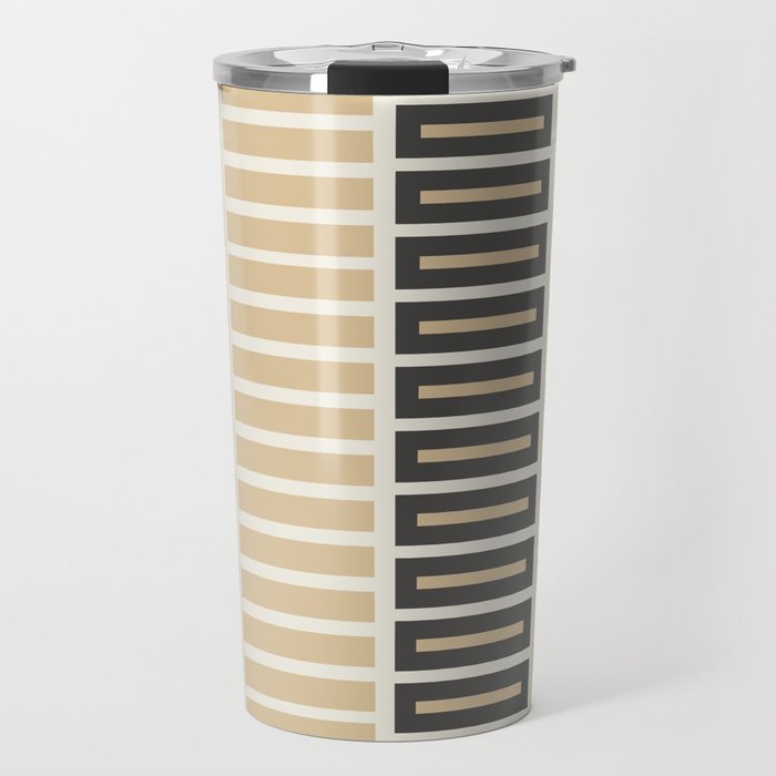 Retro Contemporary Block Stripes in Charcoal Ochre Travel Mug Gallery Image 1