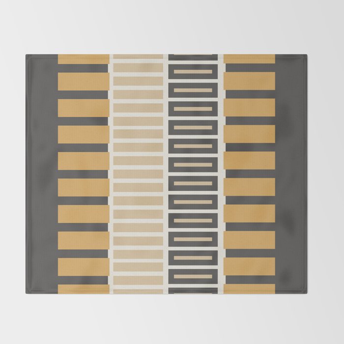 Retro Contemporary Block Stripes in Charcoal Ochre Throw Blanket Gallery Image 2