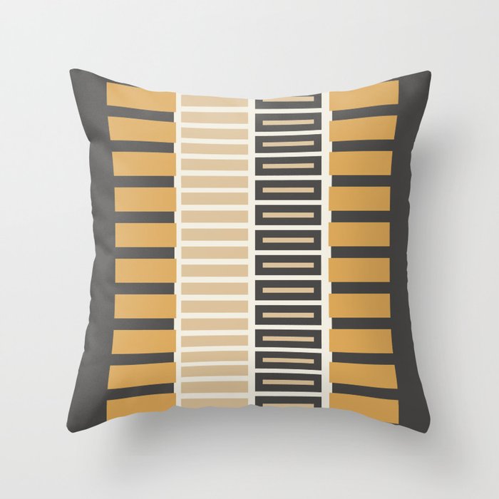 Retro Contemporary Block Stripes in Charcoal Ochre Throw Pillow Gallery Image 1