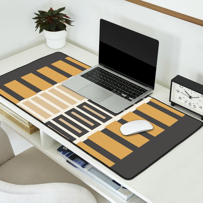 Retro Contemporary Block Stripes in Charcoal Ochre Desk Mat Gallery Image 2