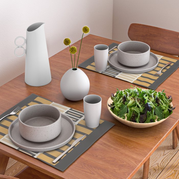 Retro Contemporary Block Stripes in Charcoal Ochre Placemat Gallery Image 2