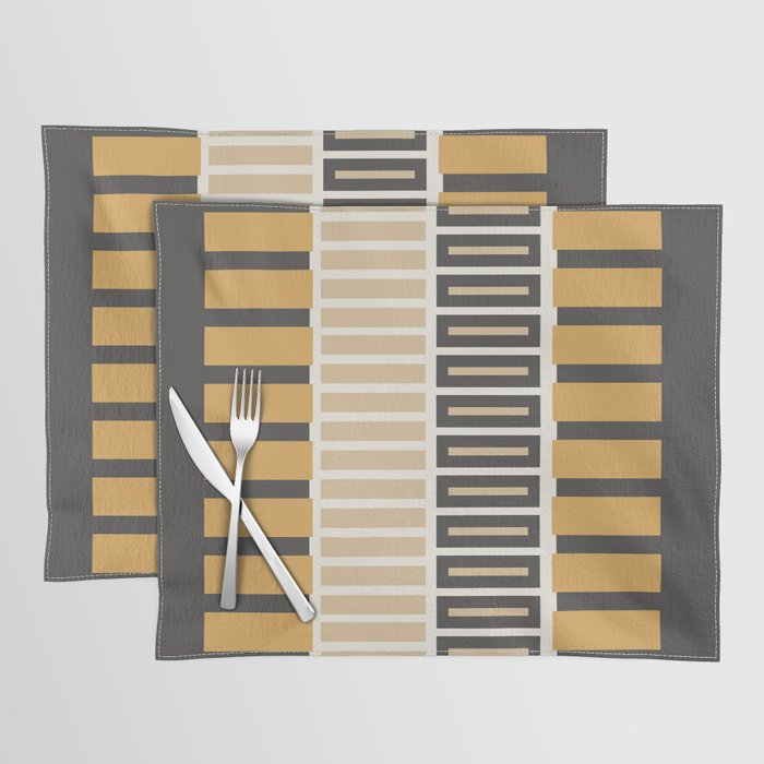 Retro Contemporary Block Stripes in Charcoal Ochre Placemat Gallery Image 1