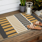 Retro Contemporary Block Stripes in Charcoal Ochre Outdoor Rug Gallery Image 2