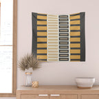 Retro Contemporary Block Stripes in Charcoal Ochre Wall Tapestry Gallery Image 2