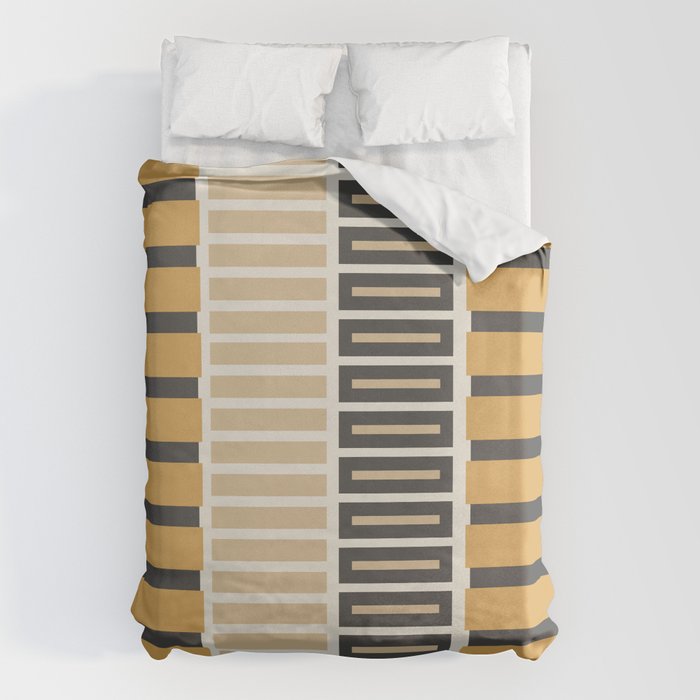 Retro Contemporary Block Stripes in Charcoal Ochre Duvet Cover Gallery Image 1