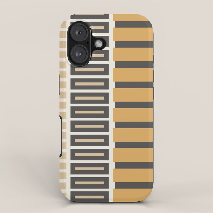 Retro Contemporary Block Stripes in Charcoal Ochre iPhone Case Gallery Image 1
