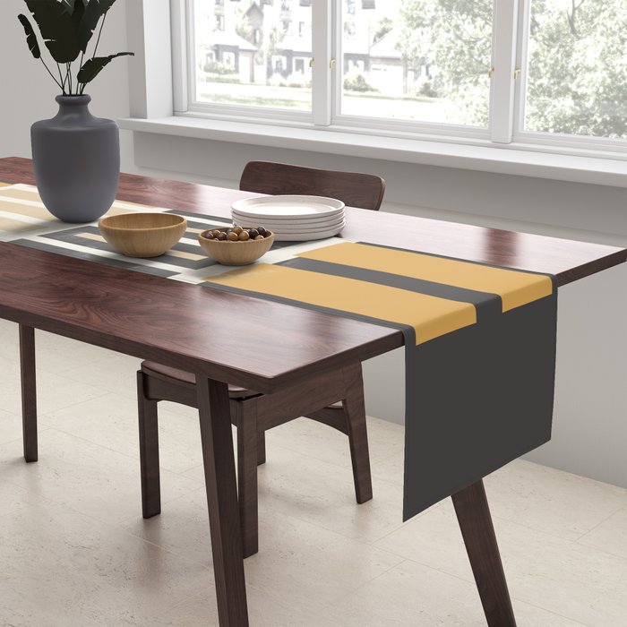 Retro Contemporary Block Stripes in Charcoal Ochre Table Runner Gallery Image 2