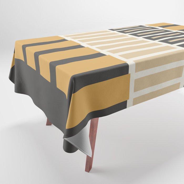 Retro Contemporary Block Stripes in Charcoal Ochre Tablecloth Gallery Image 1