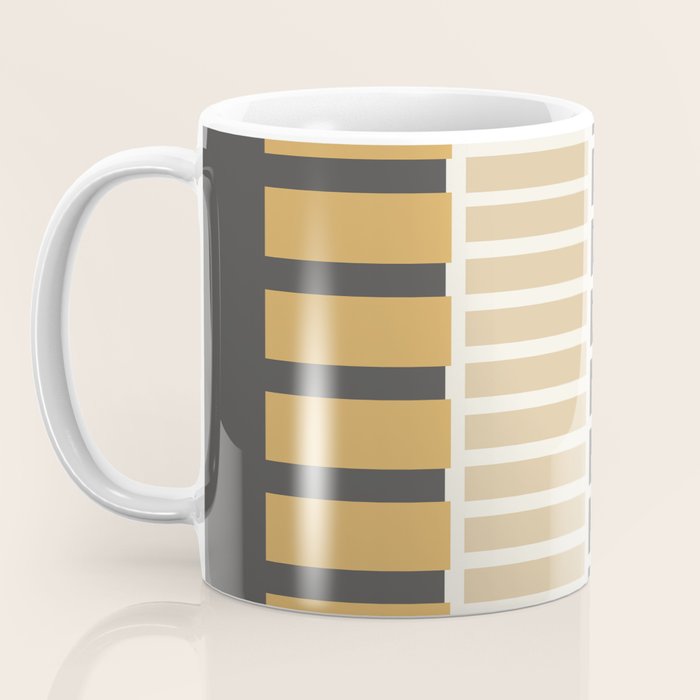 Retro Contemporary Block Stripes in Charcoal Ochre Coffee Mug Gallery Image 3