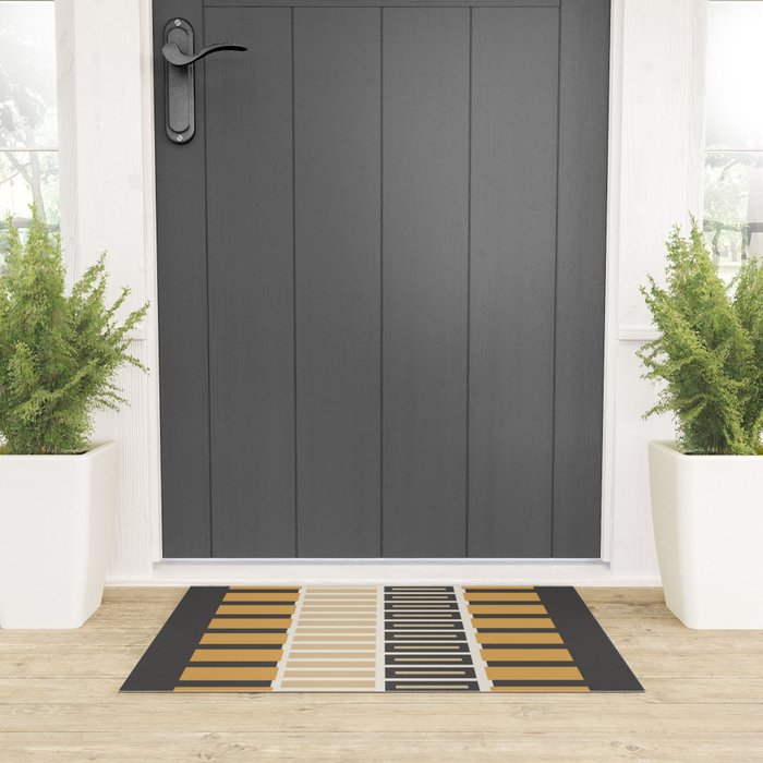 Retro Contemporary Block Stripes in Charcoal Ochre Welcome Mat Gallery Image 3