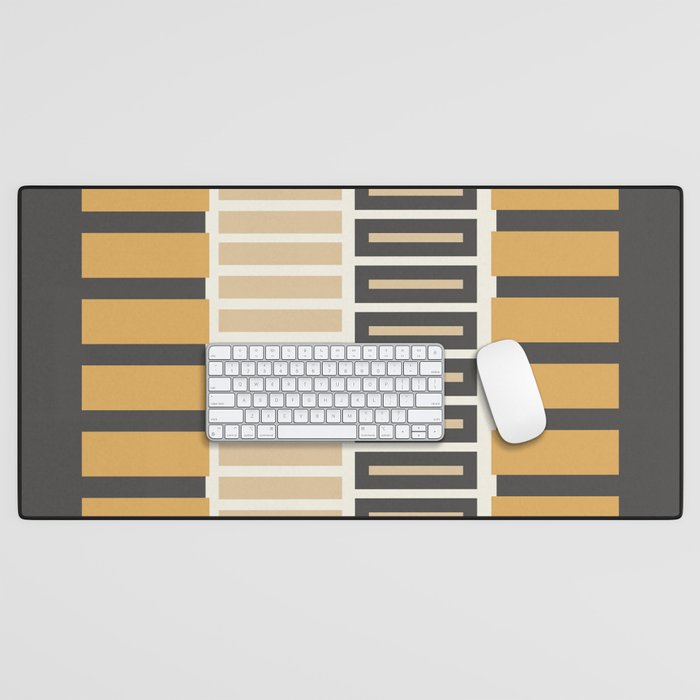 Retro Contemporary Block Stripes in Charcoal Ochre Desk Mat Gallery Image 1
