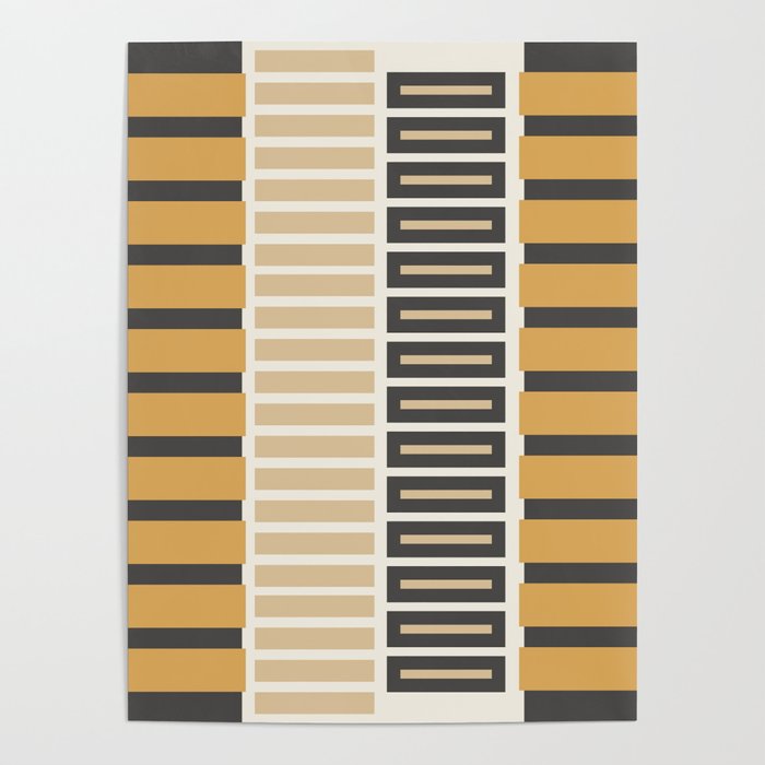 Retro Contemporary Block Stripes in Charcoal Ochre Poster Gallery Image 1