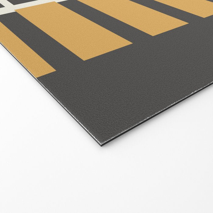 Retro Contemporary Block Stripes in Charcoal Ochre Welcome Mat Gallery Image 2