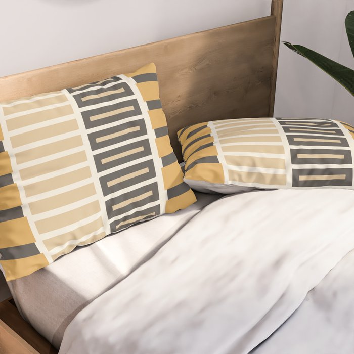 Retro Contemporary Block Stripes in Charcoal Ochre Pillow Sham Gallery Image 2