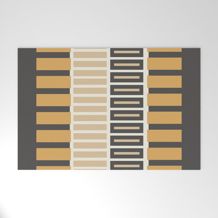 Retro Contemporary Block Stripes in Charcoal Ochre Welcome Mat Gallery Image 1