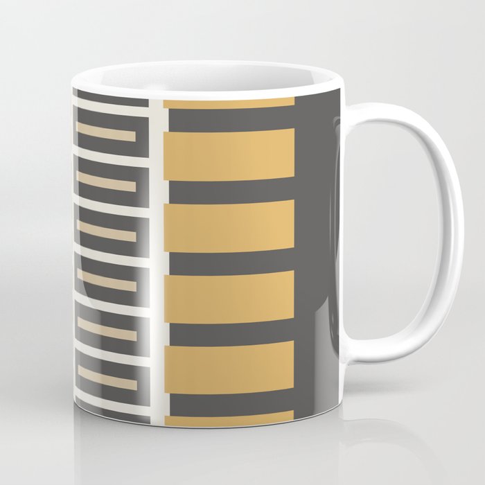 Retro Contemporary Block Stripes in Charcoal Ochre Coffee Mug Gallery Image 1