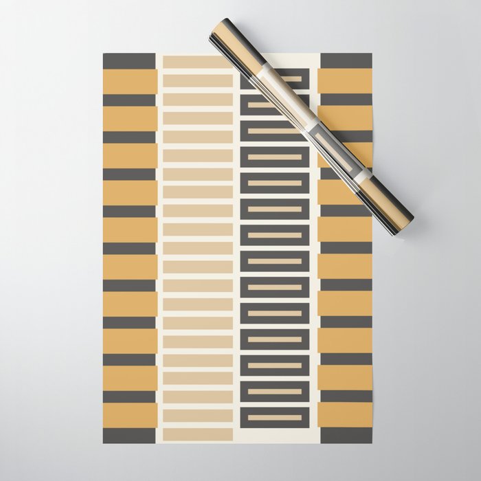 Retro Contemporary Block Stripes in Charcoal Ochre Wrapping Paper Gallery Image 1