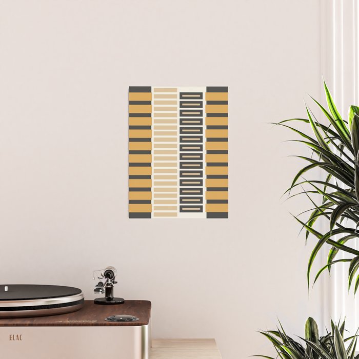 Retro Contemporary Block Stripes in Charcoal Ochre Poster Gallery Image 2